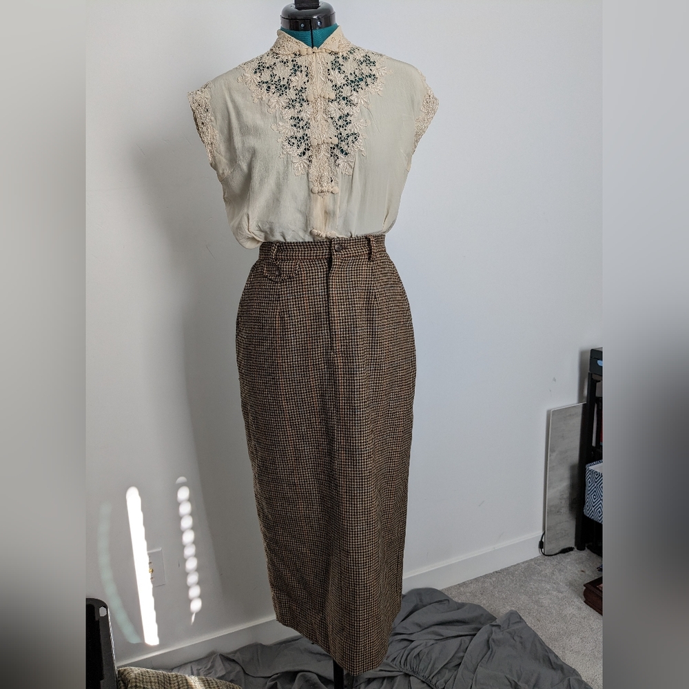 Vintage Size 6 Ralph Lauren Houndstooth Colorful Hunting Skirt